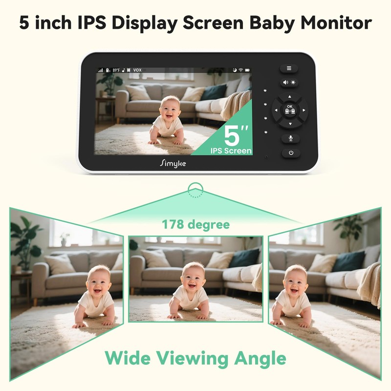 Simyke Video Baby Monitor with Camera and Audio,5'' Screen,720P,No Wifi
