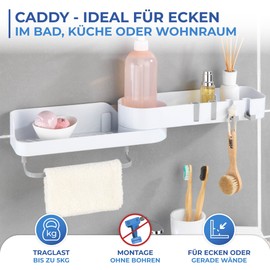 Maximex Corner Storage Basket with Swivel Joint No Drilling - Universal Rotating Corner Shelf No Drilling with 2 Storage Baskets, Plastic (ABS), 33 x 14 x 33.5 cm, White