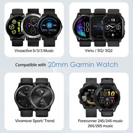 Stretchy Scrunchie Bands Compatible with Garmin Vivoactive 5, 20mm Nylon Sport Elastic Band for Venu/Sq/Sq 2/2 Plus/Vivoactive 3/Forerunner 165/55/245 Music for Women Men（3 Pack ）