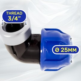 2 Pieces Elbow Adapter Ø 25 mm x 3/4″ with Angle 90° and Female Thread Reinforced with Galvanised Steel Ring Made of Polypropylene PP for Connecting Polyethylene PE Pipes - MONTERAL