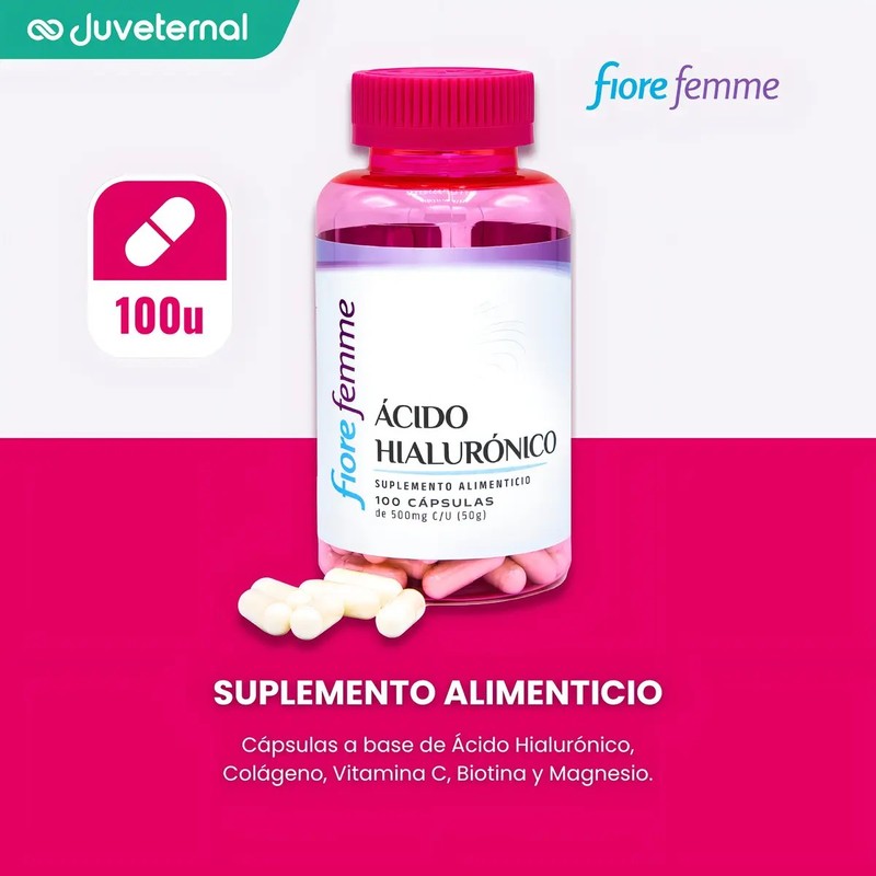 Suplemento Alimenticio Fiore Femme Ácido Hialurónico Cápsulas Sin Sabor 100