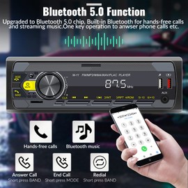 UNITOPSCI Single Din Car Stereo Bluetooth 5.0 Multimedia Audio Receiver, Push to Talk Assistant, Hands-Free Call Voice Control,MP3/FM/AUX in/USB/TF Input APP Remote LCD Digital Display Remote Control
