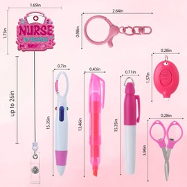 Obookey Nurse Pen Set Badge Reel with Clip, Retractable Pink ID Name Tag Badge Holder, Funny Cute Nursing Badge Reels for School Student Women Doctor Medical Assistant Gifts