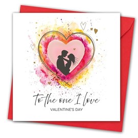 Valentines Card for the One I Love. Couple in Heart Design. Eco-friendly. 148mm Square. Valentine's Card with Red Envelope. Made in UK