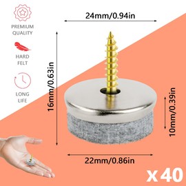 Flintronic 40PCS Furniture Pads Floor Protectors, 24mm Diameter Felt Pads for Furniture Feet, Non-Slip Chair Leg Floor Protectors with Easy Screw Installation, 5MM Thick for Chairs Parquet Laminate