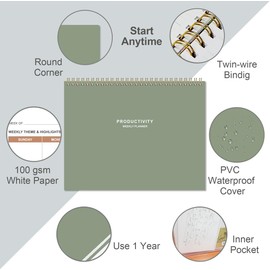 Weekly Productivity Planner - 8.5" x 11" Dashboard Desk Notepad Has 6 Focus Areas to List Tasks for Goals, Projects, Clients, Academic or Meal-Organize Your Daily Work Efficiently, 54 Weeks, Green