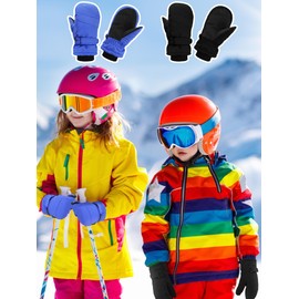 Boyiee 2 Pairs Kids Winter Ski Gloves Mittens Waterproof Snow Gloves Boys Girls Winter Thermal Snowboard Mittens Windproof (Royal Blue, Black,2-5 Years)