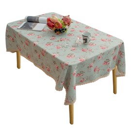 YEESSION Floral Print Rectangle Tablecloth 60 x 102 Inch Stain Resistant and Waterproof Wine Table Cover for Kitchen Dining Indoor Outdoor Buffet Tabletop Decoration (Light Green)