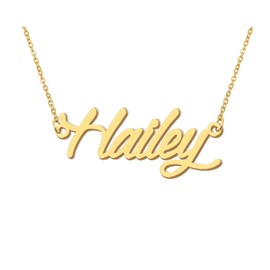 Aoloshow Hailey Pendant Name Necklace Stainless Steel 18k Gold Plated Engraved Names Necklace Womens Jewelry for Valentines Day