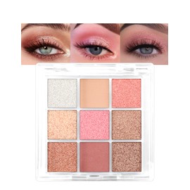 Erinde Glitter Eyeshadow Palette - 9 Colours, Long-Lasting Waterproof Glitter Eyeshadow Palette, Pink & Metallic Shimmer Eye Makeup Palette, Cream Long Lasting Eyeshadow
