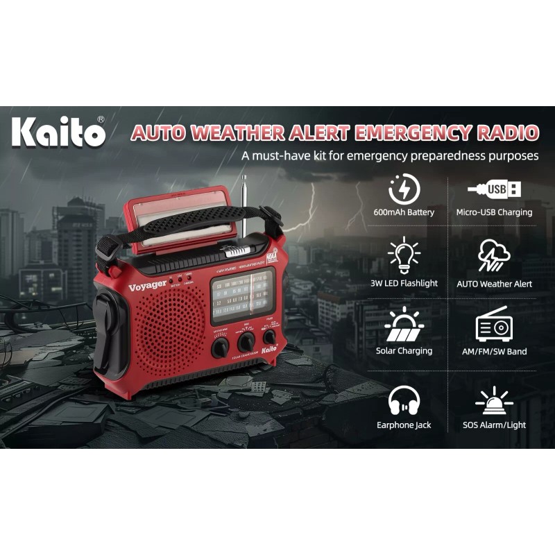 Kaito KA500 AM FM Shortwave Solar Crank Emergency NOAA Weather