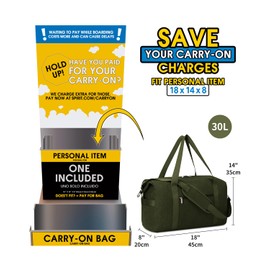 Narwey For Spirit Airlines Personal Item Bag 18x14x8 Travel Duffel Bag Carry on Bag Underseat for Airplane with Wet Pocket Small Gym Bag Weekender Overnight for Women and Men (Army Green)