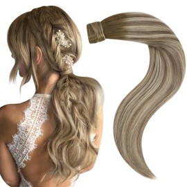 Easyouth Ponytail Extension Human Hair Balayage 20inch Ponytails Hair Extension Dark Brown Balayage Light Brown mixed Medium Brown Wrap Around Human Hair Ponytail 80g