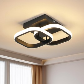 LED Ceiling Light 22 W, Modern Ceiling Light LED Made of Aluminium, 3000 K Warm White Light Ceiling Light Square Indoor for Corridor, Hallway, Entrance, Balcony, Black, Side Length 16 cm