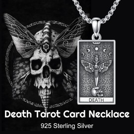 PELOVNY Skull Necklace 925 Sterling Silver Moon Phase Death Moth Sword Tarot Card Necklace Skull Jewelry Christmas Birthday Gifts for Women Men Unisex
