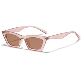 VANLINKER Small Trendy Skinny Cat Eye Sunglasses Women Retro Tiny Square Shade Clear Brown