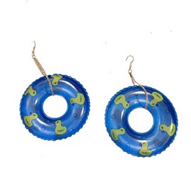 Lightweight Punk Circle Duck Swimming Ring Earrings Cute Big Summer Beach Statement Pool Party Earrings for Women Holiday Vacation Jewelry-B blue