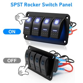 EEEKit 4 Gang Rocker Switch Panel, 5 Pin On-Off Toggle Switches with Blue LED Light for 12V/24V Vehicles Marine Boat