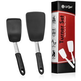 UpGood Silicone Turner Set 600ºF Heat Resistant - Large & Small Kitchen Spatulas with Tapered Edges & Flexible Stainless Steel - Cooking Utensil for Flipping Egg, Pancakes in Nonstick Cookware (2 Pcs)