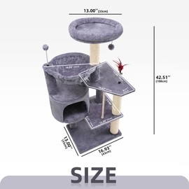 TWDEPART 42.5'' Cat Tree for Indor Cats, Multifunctional Cat Tower with Cozy Condo, Perches, Scratching Posts and Hammock, Grey…