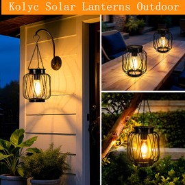 Solar Lanterns Outdoor 4 Pack, Metal Solar Hanging Lanterns with Hook - Outdoor Hanging Lantern Lights Waterproof, Bright Warm Lantern Decor for Outside Garden Yard Patio Pathway