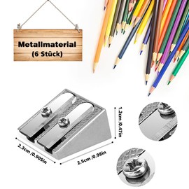 Pencil Sharpener, Pencil Sharpener, Small Double Hole, Sharpener Thick and Thin Pens, Pack of 6 Metal Pencil Sharpeners, First Day at School Gifts, Pencil Sharpener Thick Pens, Pencil Sharpener for