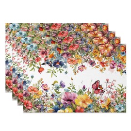 MIRRORANG Colorful Floral Placemats Set of 4 45x30cm Multicolored Spring Garden Pattern Washable Table Place Mats for Kitchen Dining Room Decor