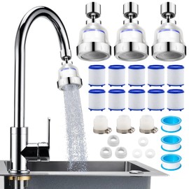 3 Pack Sink Water Filter Faucet, 360 ° Rotating Kitchen Faucet Water Purifier, Bathroom Faucet Filter Removes Chlorine Fluoride Hard Water for Home Kitchen & Bathroom
