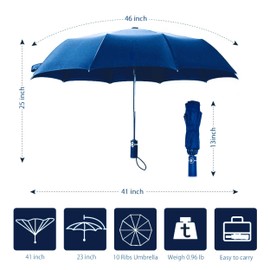 Nympheas Umbrella Reversible – Automatic Rain & Parasol with Reflectors Teflon Coating – Storm Proof Foldable Universal – Keeps Car & Clothes Dry – Blue Navy