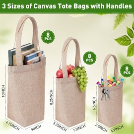 Shinylin 24 Pack Burlap Tote Bags with Handles, 3 Assorted Sizes Reusable Jute Gift Bags Bulk for Wedding Welcome, Bridesmaids, DIY Crafts, Grocery, Daily Gifting