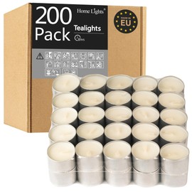 Home Lights HomeLights Tealight Candles - 8 Hour Long time Burning, Giant 100,200,300 Packs -White Votive Smokeless European Tea Light Unscented Candles for Shabbat, Weddings, Christmas,Home Decorative -200 Pack