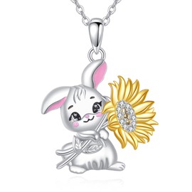 AINFQY Bunny Necklace 925 Sterling Silver Sunflower Necklace for Women 18K Gold Plated Sunflower Jewelry