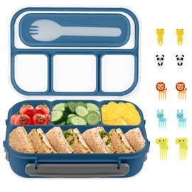 Bento Box 1300 ml-4 Compartimentos, Fiambrera para Niños, Contenedor de Almuerzo para Adultos/Niños/Pequeños, Fiambrera Bento Apta para Microondas, Lavavajillas y Frigorífico sin BPA (Azul)