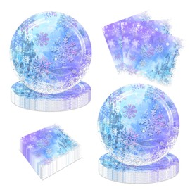 Juego de 40 piezas de suministros de fiesta de hielo congelado incluye 20 platos congelados, 20 servilletas para decoración de fiesta de copos de nieve
