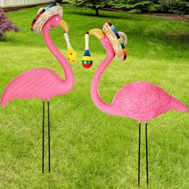 Suzile 2 Pack Cinco De Mayo Flamingos Yard Decorations Mexican Flamingos with Mexican Sombrero Colorful Wooden Rumba Shakers for Cinco De Mayo Outdoor Lawn Garden Yard Patio Statue Decor