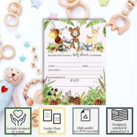 Watercolor Woodland Forest Animals Baby Sprinkle Baby Shower Invitations, 20 5"x7" Fill in Cards with Twenty White Envelopes by AmandaCreation