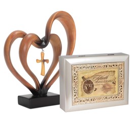 Cottage Garden Dicksons It Takes Three Heart and Cross 9.5 Inch Resin Stone Pedestal Table Top Decoration 50th Anniversary Golden Ornate Inlay Jewelry Music Box Plays Unchained Melody, 2-Piece Set