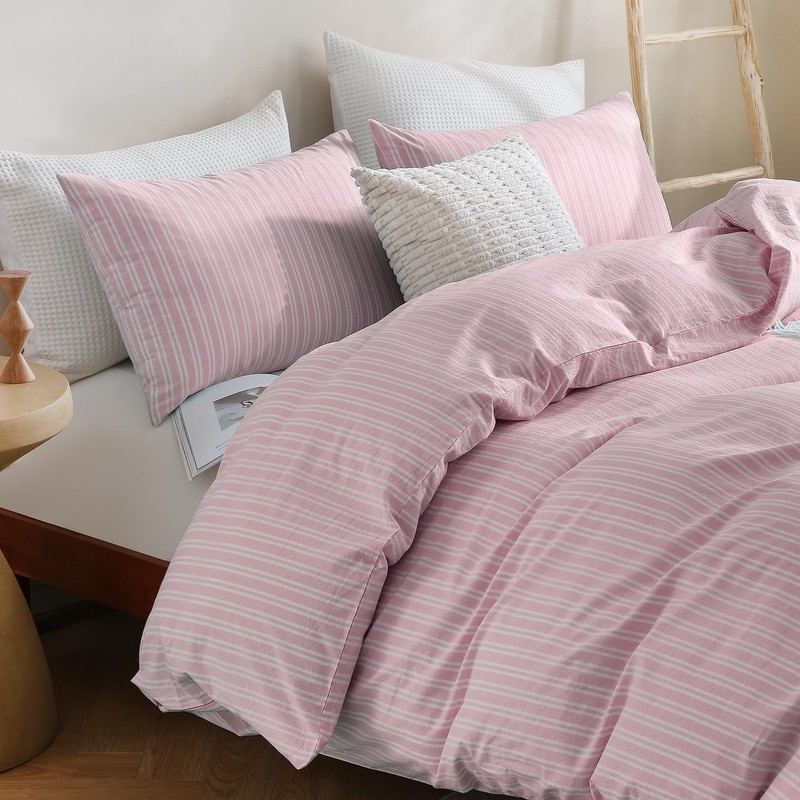 Striped Duvet Cover King Size 100% Washed Cotton Comforter Cover