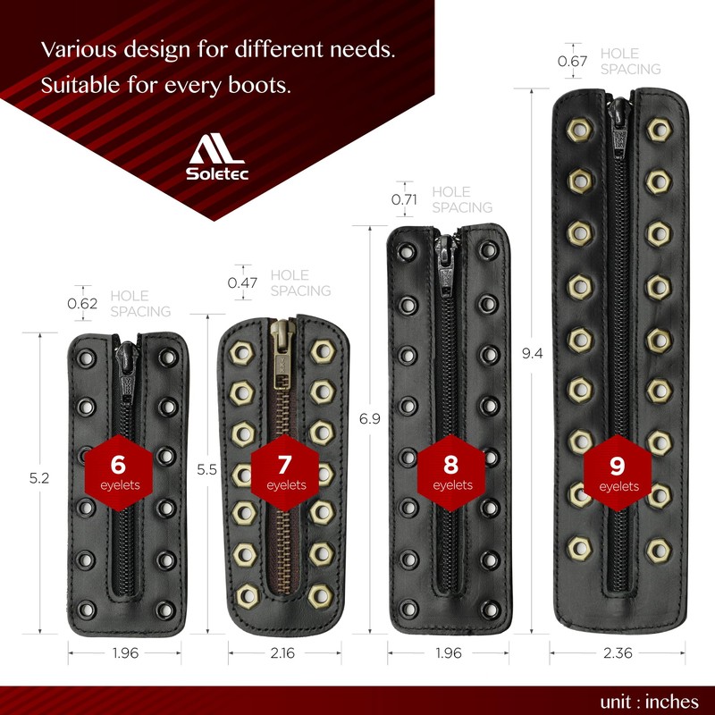 Soletec Leather Lace-in Boot Zipper Inserts for All Brands, Tieless
