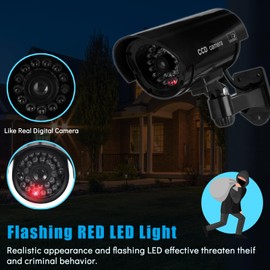 Twilight Garage 2 Packs Dummy Camera CCTV Surveillance System with LED Red Flashing Light with Safety Warning Stickers, Fake Security Camera for Outdoor & Indoor Use (Black)