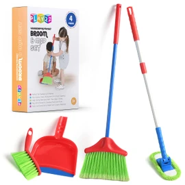 Play22 Kids Cleaning Set 4 Piece - Toy Cleaning Set Includes Broom, Mop, Brush, Dust Pan - Toy Kitchen Toddler Set is A Great Toy Gift for Boys & Girls