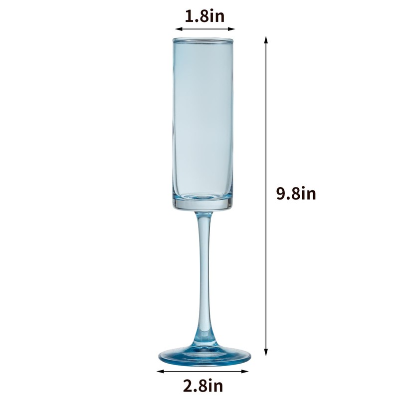 6 Pieces Blue Champagne Flutes 6 OZ Straight Sided Wine