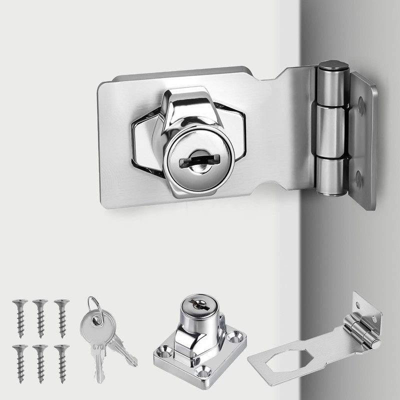 Flintronic Hasp Lockable, Safety Hasp with Screws & Lock, Drawer