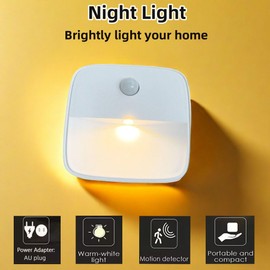2 Pack Motion Sensor Night Light, Smart LED Nightlight Plug-in with AU Plug, Warm White Color Lamp Suitable for Bedroom, Bathroom, Hallway, Kitchen, Stairs, Kids, Adults, Kids Room