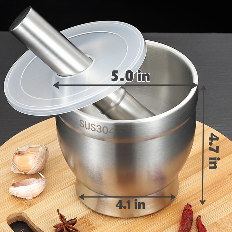 Stainless Steel Mortar and Pestle, 5 Inch Polished Food Crusher