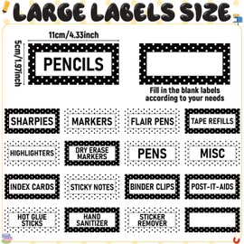 54Pcs Teacher Toolbox Labels Classroom Decoration Self-Adhesive Polka Dot Toolbox Sticker Black White Tool Box Storage Decal Black White Dot Organizer Container Decor for Back to School Teacher Supply