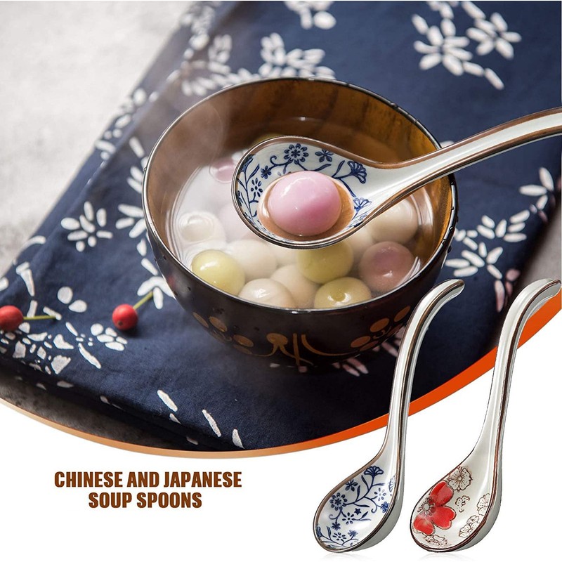 Nudiuhis 4 Pieces Asian Retro Chinese Ceramic Rice Spoons Curved