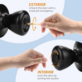 KNOBWELL 5 Pack Privacy Door Knobs Interior Door Knob Black Door Handles Keyless Bedroom Door Knobs Interior Door Lockset Bathroom Door Lock, Matte Black Locking Door Knob