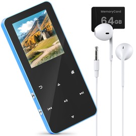 64 GB MP3 Player Bluetooth, MP3/MP4 Player with Speaker, Headphones, TF Card Slot, Suitable as Audio Book/Digital Audio Player, 1.8 Inch Colour Screen, FM Radio, Video, Voice Recording, with Sports