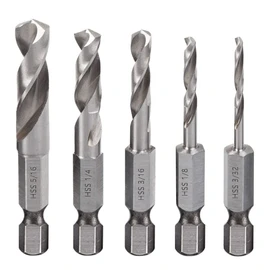 Saipor 5pcs 1/4" Quick Change Hex Shank Metal Stubby Drill Bits Short Drill Bit Set HSS M2 for Right-Angle Drill Attachment and Used in Tight Spaces, 3/32, 1/8, 3/16, 1/4, 5/16-Inch